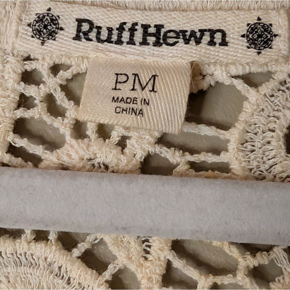 Ruff Hewn Bohemian Ivory Floral Lace Crochet Top with Cord Ties size P Medium - Picture 3 of 8
